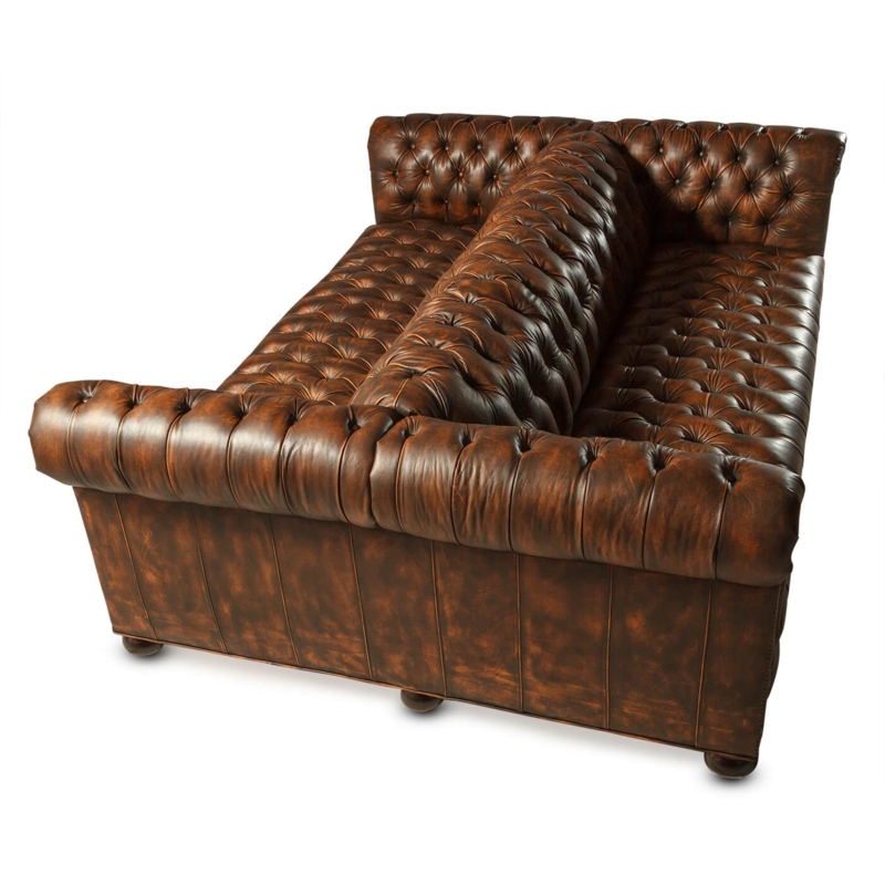 Double Sided Chesterfield Sofa Tan Leather Look with Casters for Lounge
