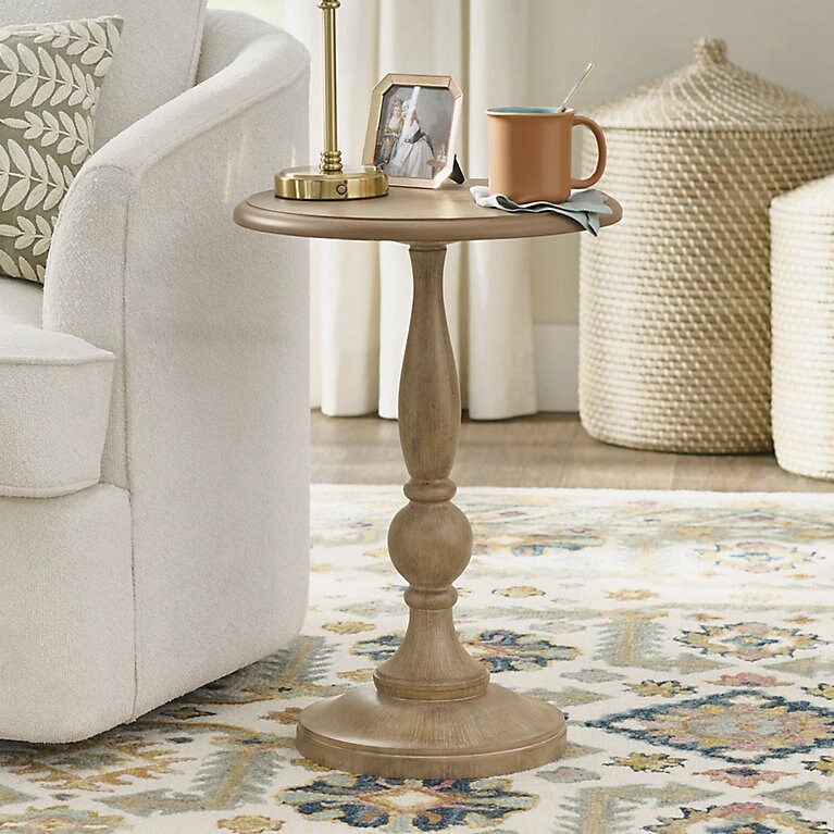 Drink Table with Ultra Slim Pedestal, Gold Brass Finish, Glam Style