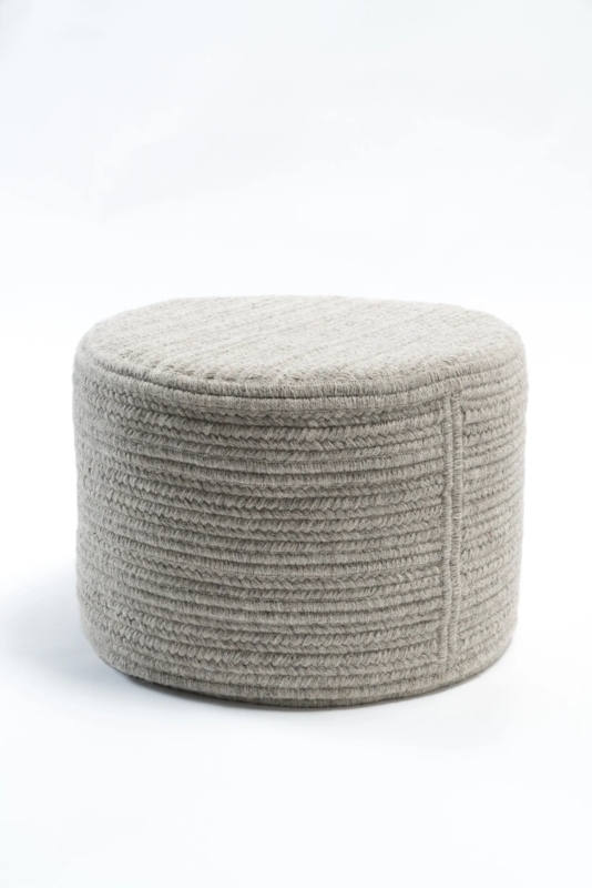 Drum Ottoman, Horizontal Ribbed Texture, Light Grey, Minimalist Style