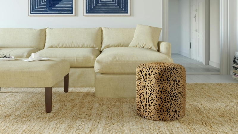 Drum Ottoman Leopard Print Legless Base Maximalist Accent Stool