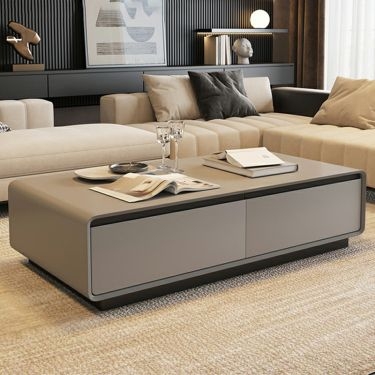 Drum Storage Coffee Table, Integrated Drawers, Dark Tone