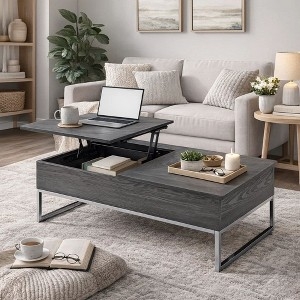 Dual Lift Top Coffee Table with Storage in Gray Wood Finish