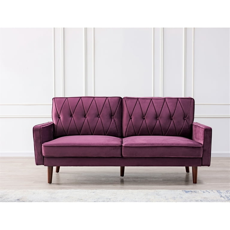 Eggplant Purple Tufted Loveseat with Diamond Back & Tapered Legs