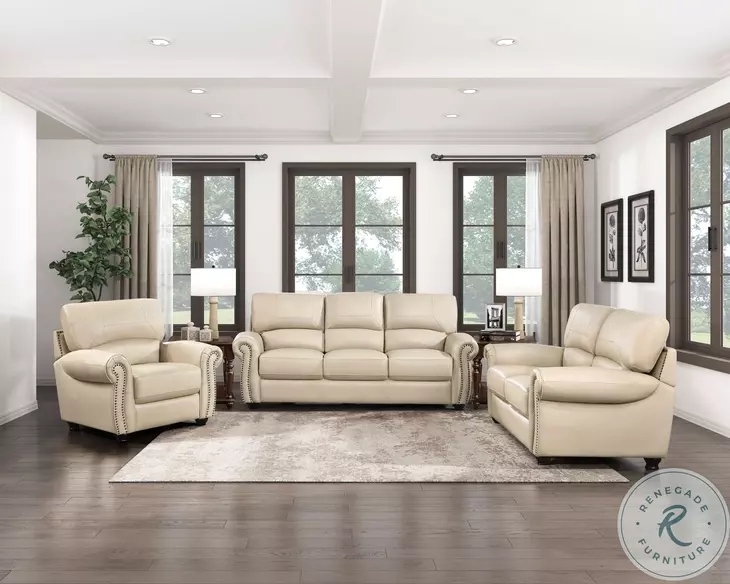 Elegant Living Room Set Cream Fabric Button Tufted Nailhead Rolled Arms