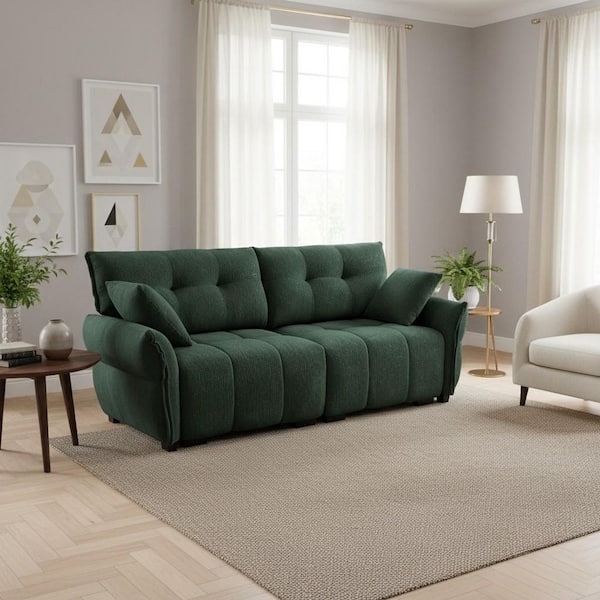 Emerald Green Loveseat Styling with Tufted Rolled Arms & Gold Legs