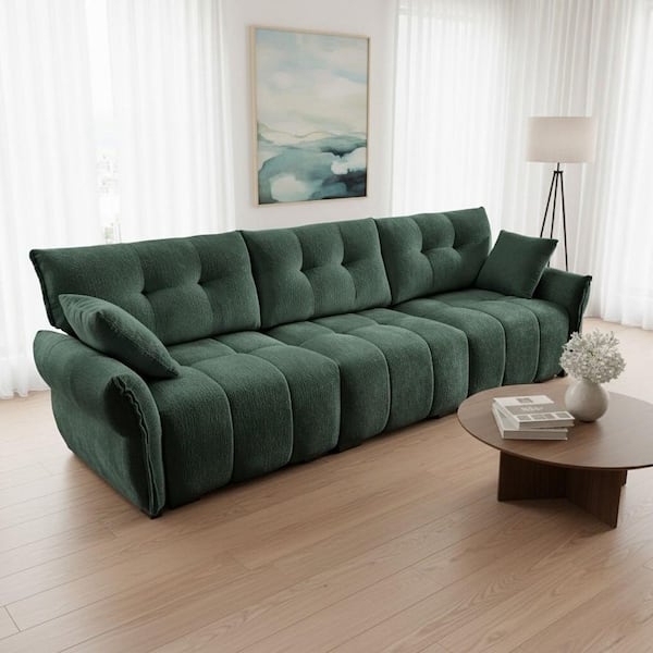 Emerald Green Tufted Sofa with Classic Rolled Arms & Deep Seats