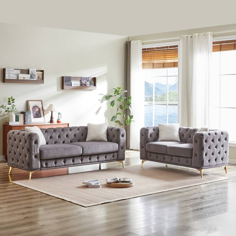 Emerald Green Velvet Chesterfield Sofa Set Polished Silver Legs