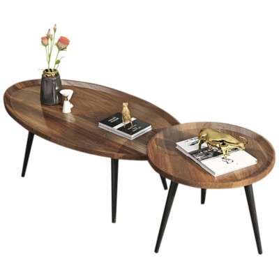 End Table C-Shaped Base Two Tiered Round Wood and Metal