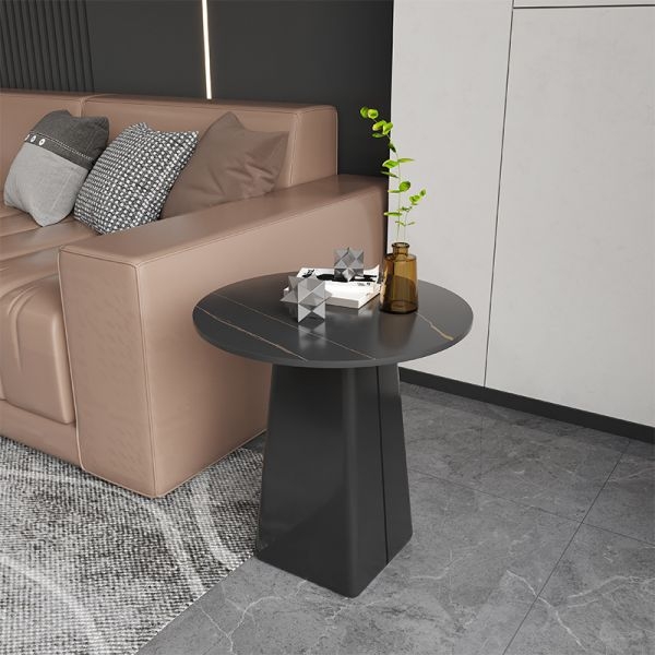 End Table with Dual Footing Base, Matte Black Finish, Sculptural