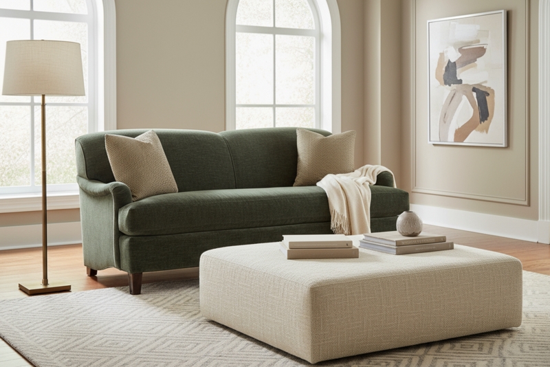 English Rolled Arm Sofa Bench Seat Light Blue Gray Tight Back