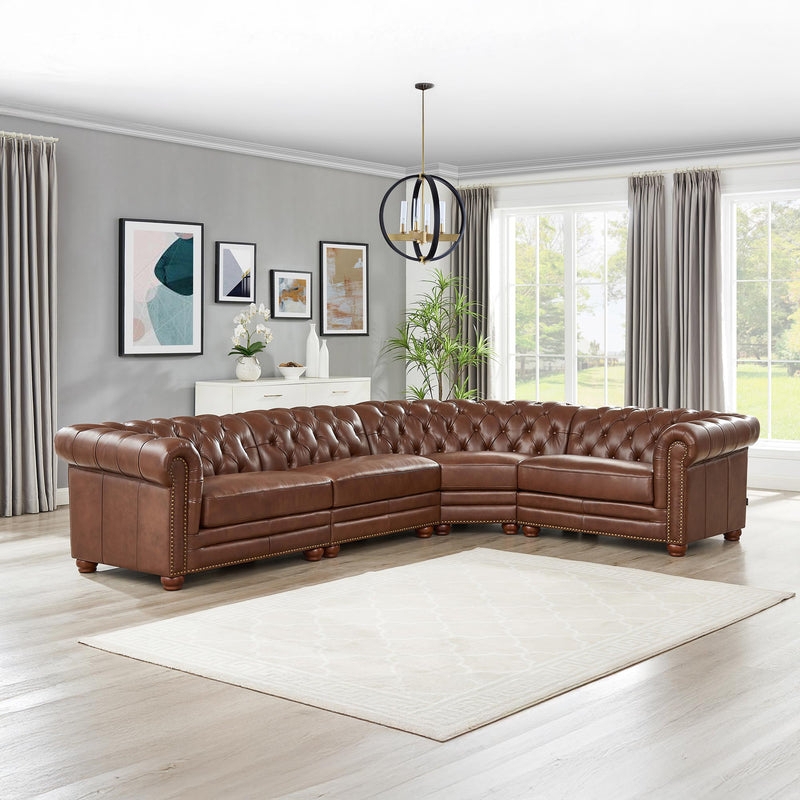 Espresso Brown Leather Sectional with Wide Track Arms