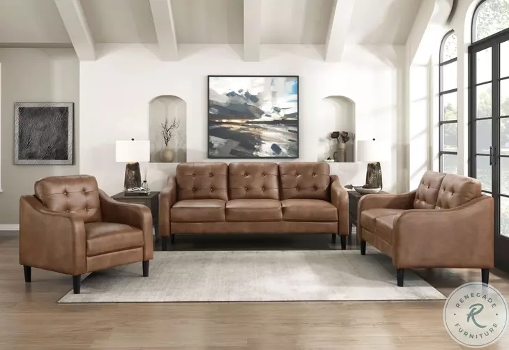 Espresso Brown Living Room Set Leather-like Bun Feet
