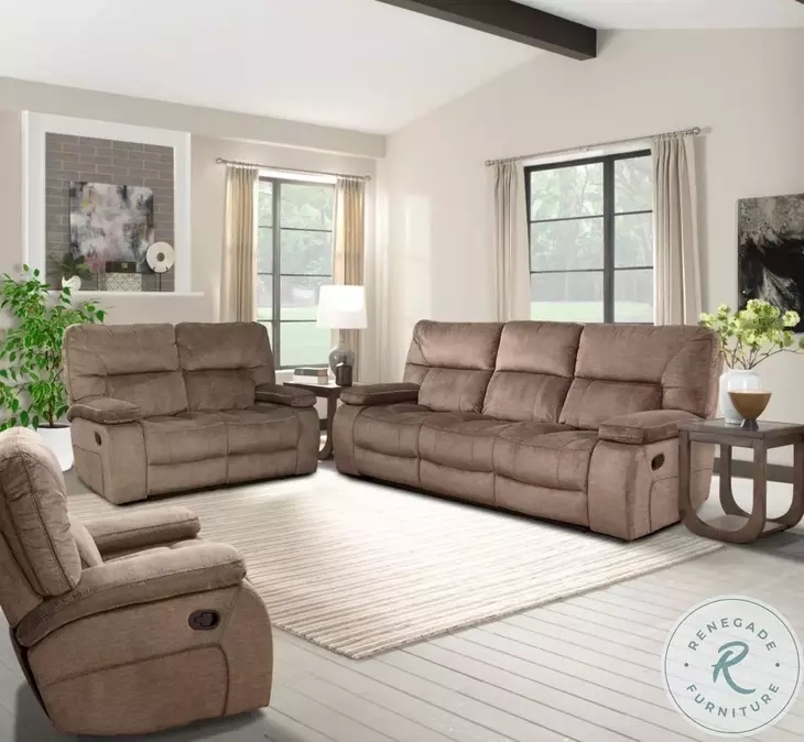 Espresso Brown Triple Reclining Living Room Set with Contrast Stitching