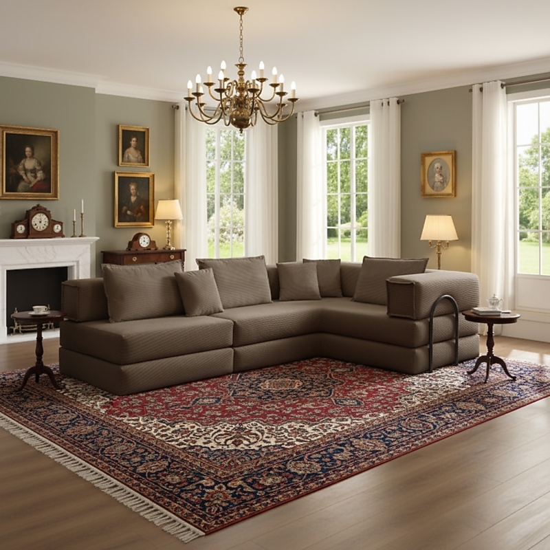 Espresso Brown Velvet Sectional with Tapered Legs