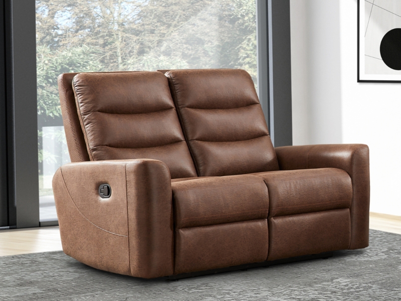 Espresso Fabric Manual Reclining Loveseat, Pillow Top Arm Home Theater