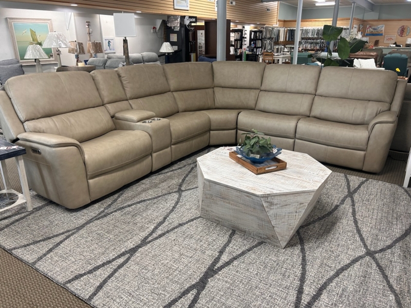 Espresso Leather-Like Sectional with Baseball Stitching Details
