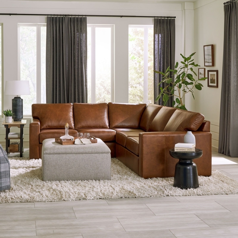 Espresso Leather Sectional Tufted Transitional Living Room
