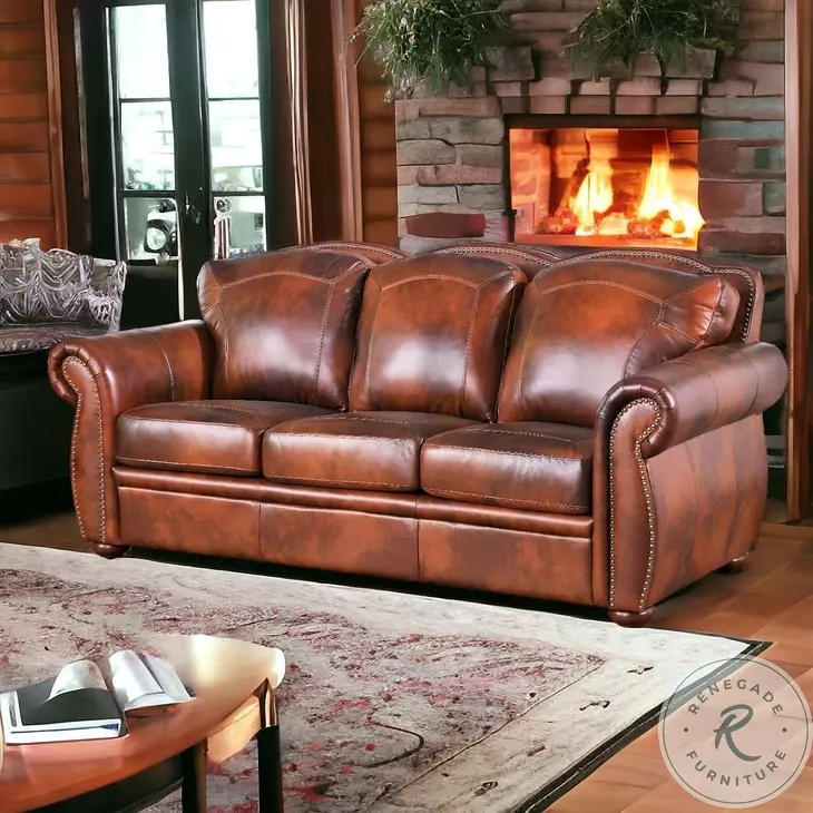 Espresso Leather Sofa with Padded Track Arms