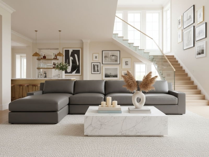 Espresso Modular Sectional Leather-Like, Dark Brown Living Room Ideas
