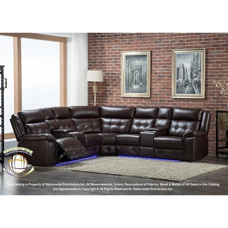 Espresso Power Reclining Sectional Sofa Contrast Stitching Channeled Back