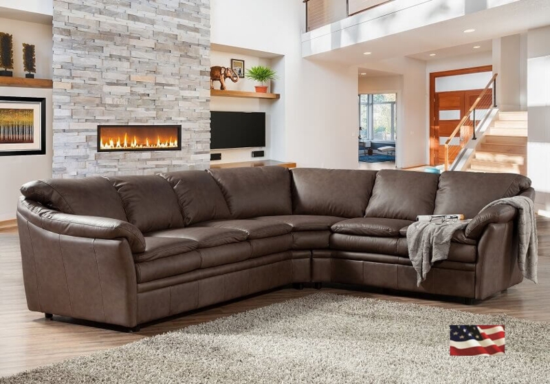 Espresso Sectional Sofa with Wide Track Arms, Contemporary Style