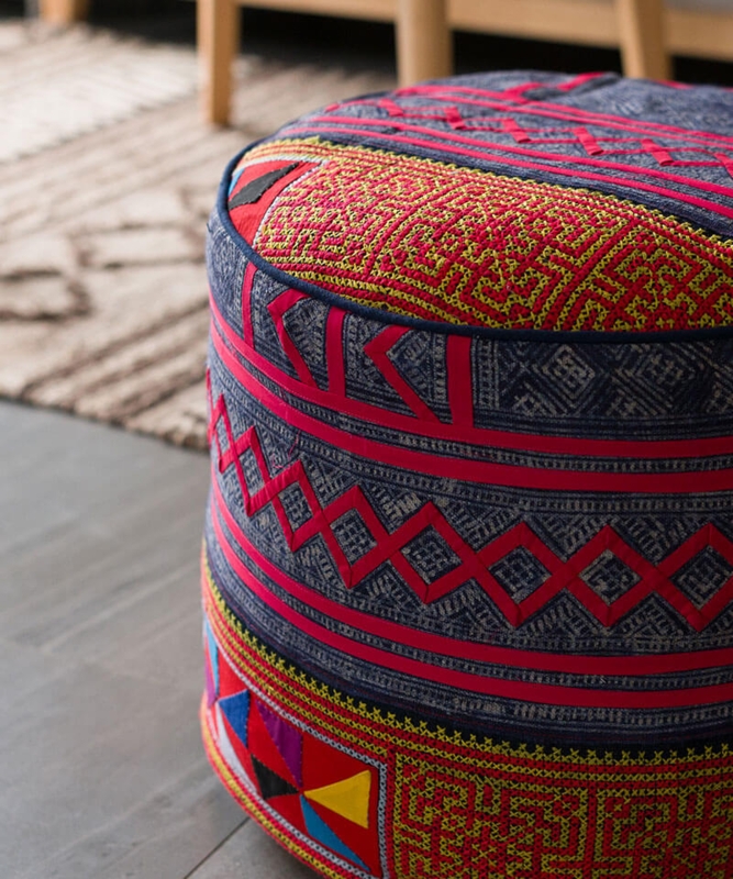 Ethnic Embroidered Ottoman Seating Indigo Blue Tribal Floor Cushion
