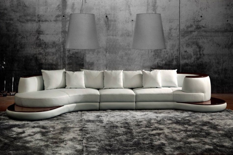Expansive Sectional Sofa featuring Integrated Wood-Toned Shelving