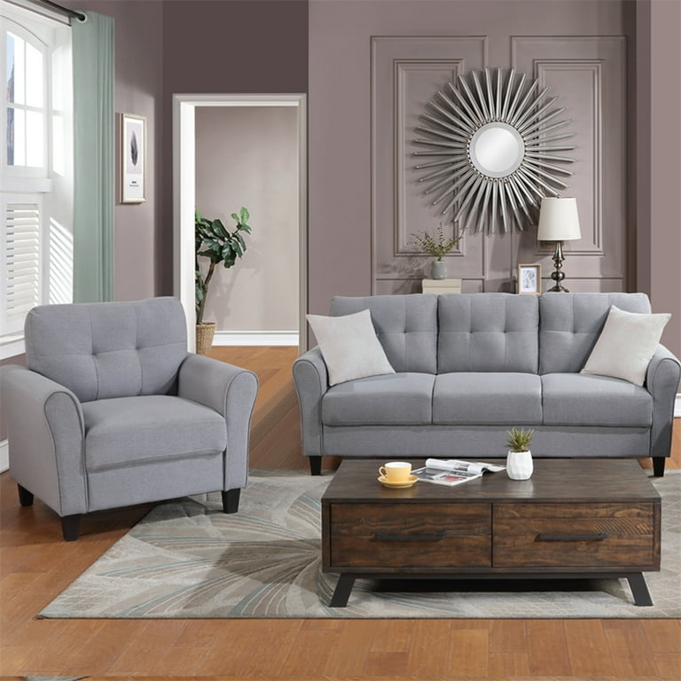 Exposed Wood Frame Living Room Set Light Blue Upholstery