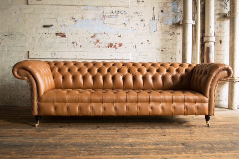 Extra Large Four-Seater Chesterfield Sofa in Distressed Vintage Tan