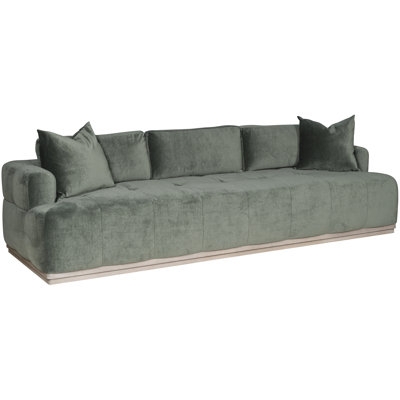 Extra Large Sofa Featuring Bench Seat Cushion And Wooden Block Legs.