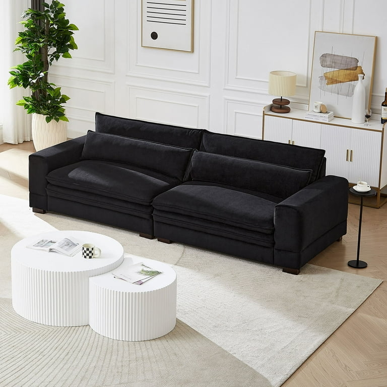 Extra Long Sofa Black Fabric Tapered Legs Modern Living Room Seating