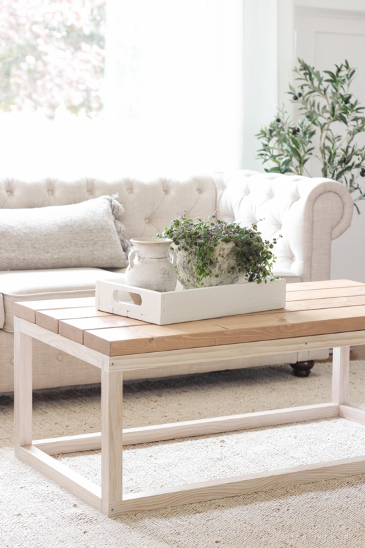 Farmhouse Coffee Table Thick Plank Top Chunky White Legs Rustic