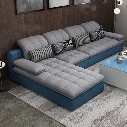 Farmhouse Sectional Sofa Cream Fabric Tufted Back with Chaise