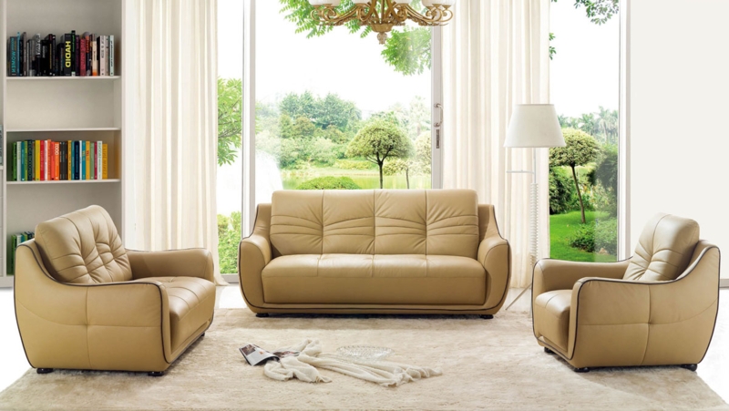 Faux Leather Living Room Set Deep Button Tufted Block Legs Classic