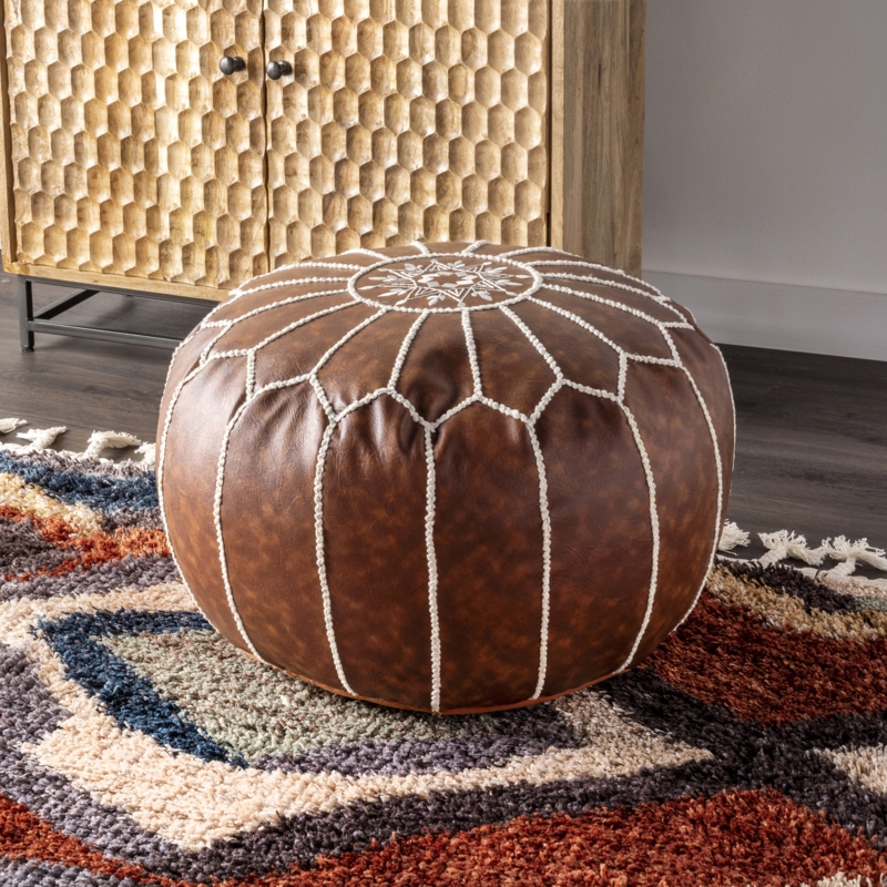 Faux Leather Pouf Dakota Fields Upholstery Color: Brown Faux Leather