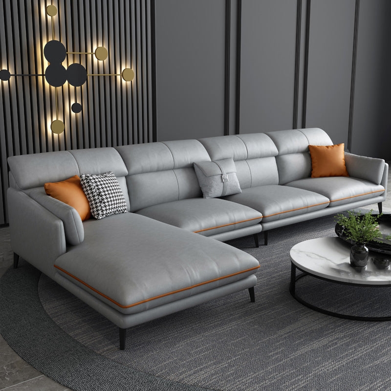 Faux Leather Sectional Pillowed Back Cushions Low Profile