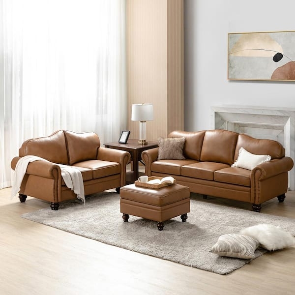 Flared Arms Living Room Set Silver Nailhead Trim Tapered Legs