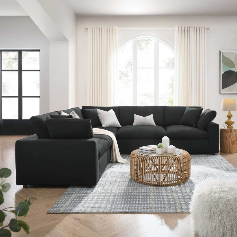 Floor Hugging Modular Sectional Sofa with Square Quilted Tufting