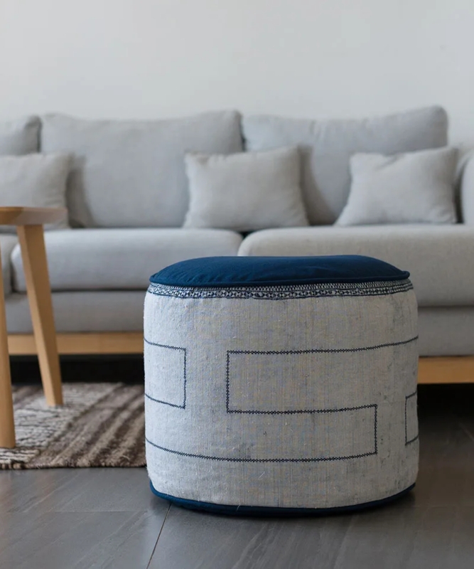 Floor Pillow Oversized Square with Indigo Geometric Print