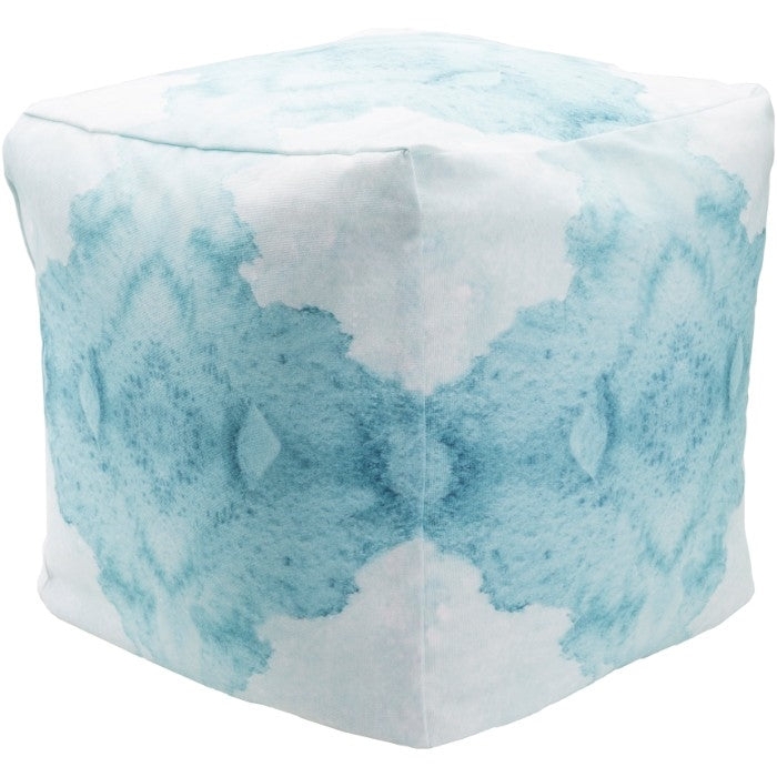 Floor Pouf Aqua Watercolor Wash Cube Coastal Modern Abstract