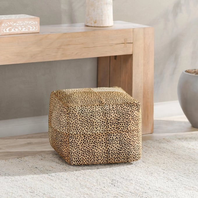 Floor Pouf Leopard Print Hair On Hide Texture Global Eclectic Seating
