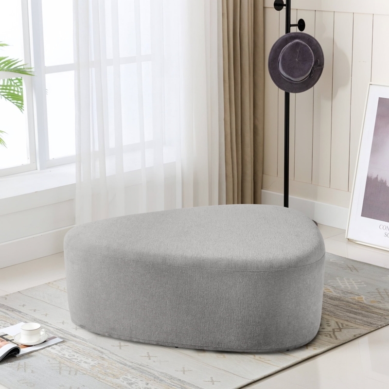Floor Pouf Oversized Rectangular Linen Texture Low Profile Lounge