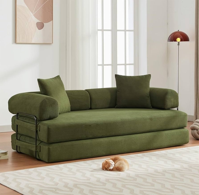 Floor Sofa Modular Sage Green Corduroy Low Profile Seating