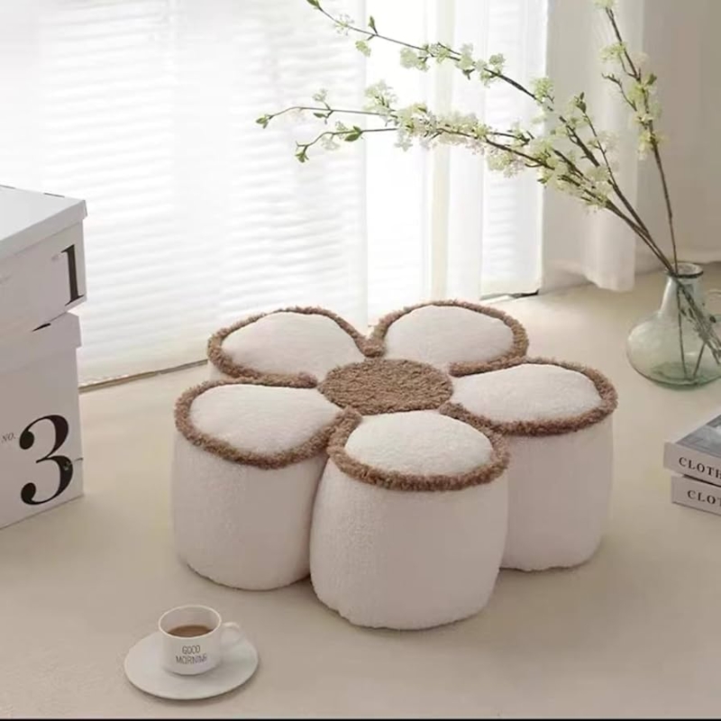 Flower Shaped Pouf Ottoman Plush Texture Whimsical Living Room Accent