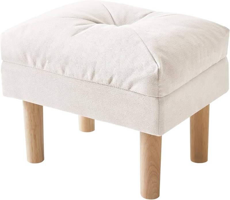 Footstool Beige Small Splayed Wooden Legs Scandinavian