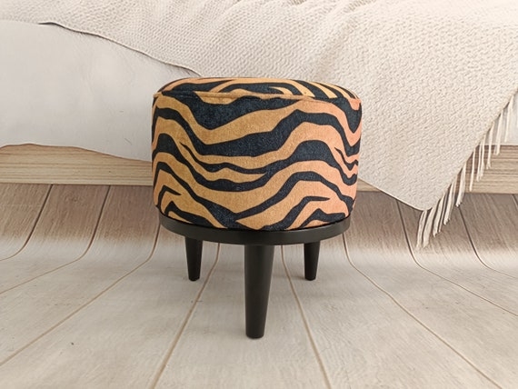 Footstool Tiger Stripe Pattern Tapered Legs Maximalist Bench
