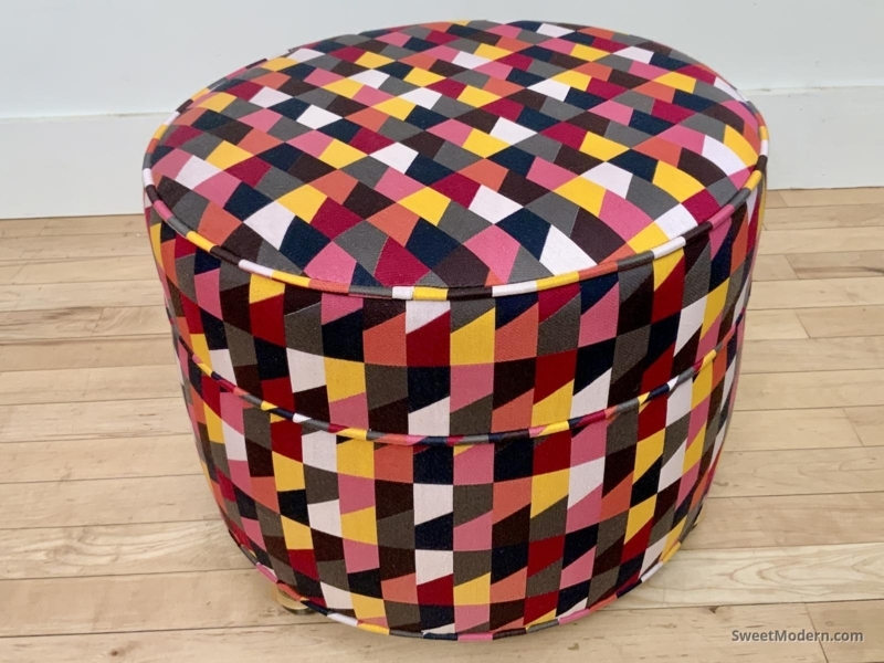 Footstool with Multicolor Floral Print and Brass Casters, Vintage Style