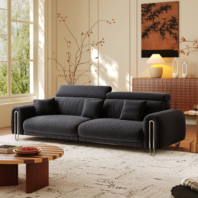 Forest Green Chenille Low Profile Sectional with Deep Seats