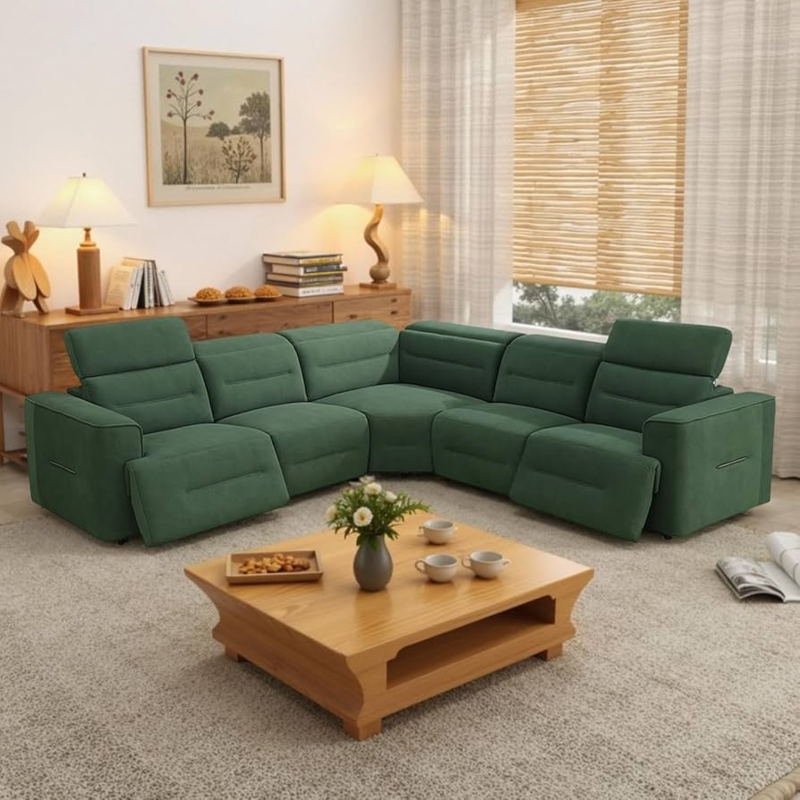 Forest Green Power Reclining L-Shaped Sectional with Headrests