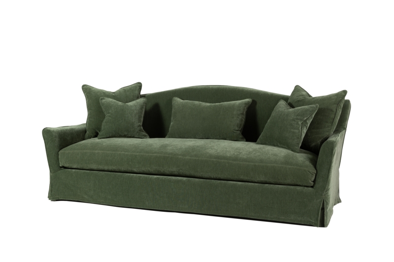 Forest Green Tufted Sofa Velvet Camelback Brass Casters Traditional